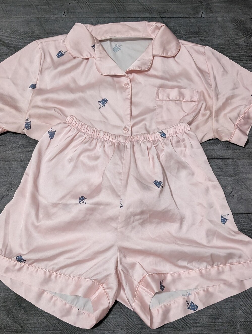 Boba Tea Silky Pajama Set Size Medium